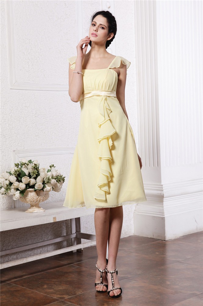 A-Line/Princess Straps Sleeveless Ruffles Ruched Short Chiffon Bridesmaid Dresses 2656