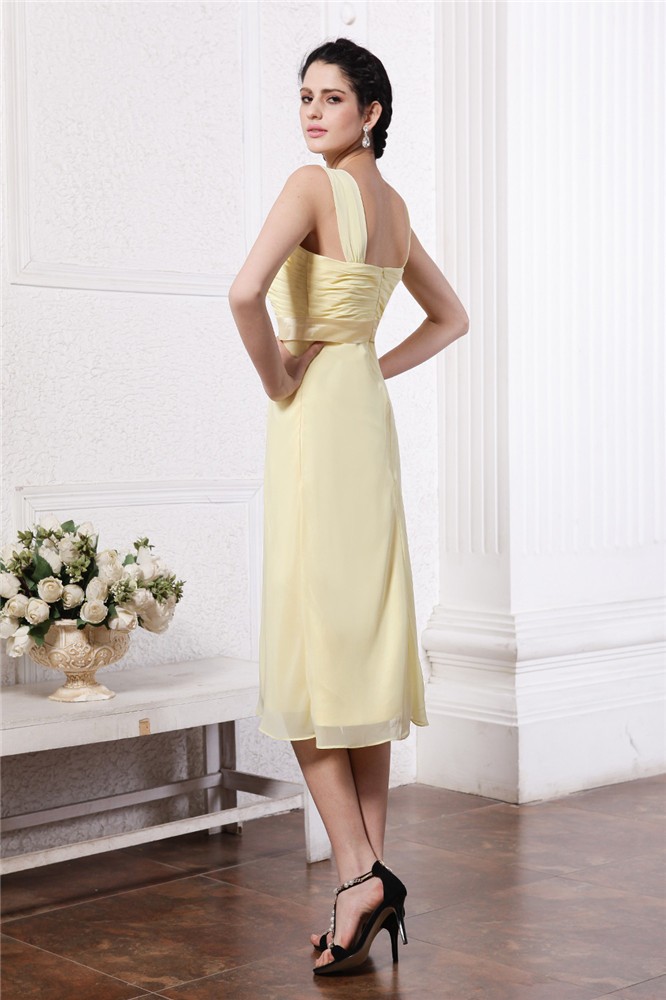 Sheath/Column Straps Sleeveless Sash Pleats Short Chiffon Bridesmaid Dresses 3143