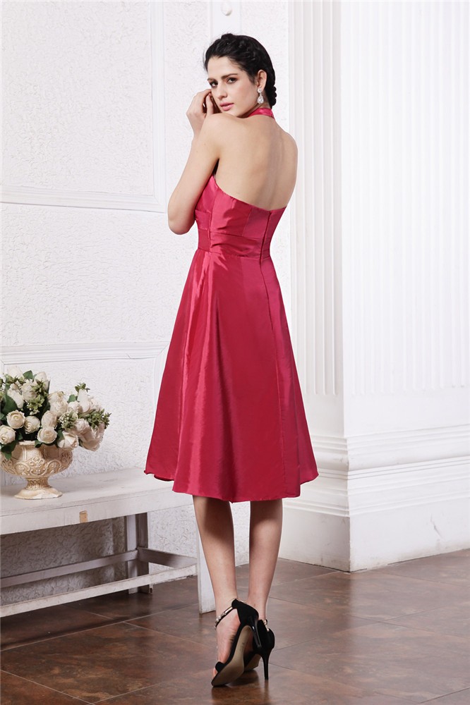 A-Line/Princess Halter Sleeveless Pleats Short Taffeta Bridesmaid Dresses 2299