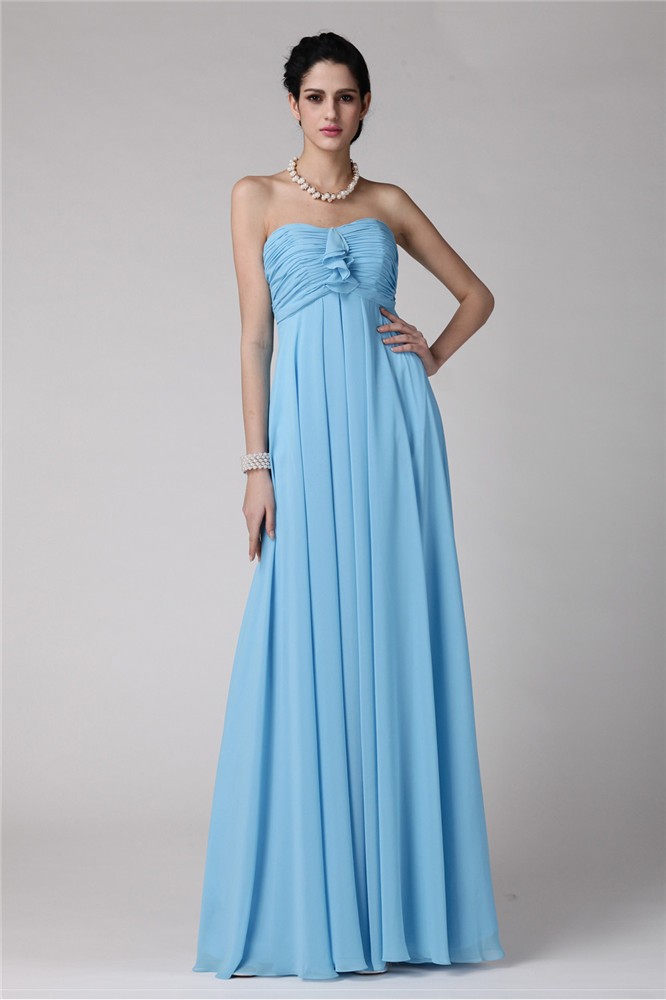 Sheath/Column Strapless Sleeveless Ruffles Long Chiffon Bridesmaid Dresses 3131