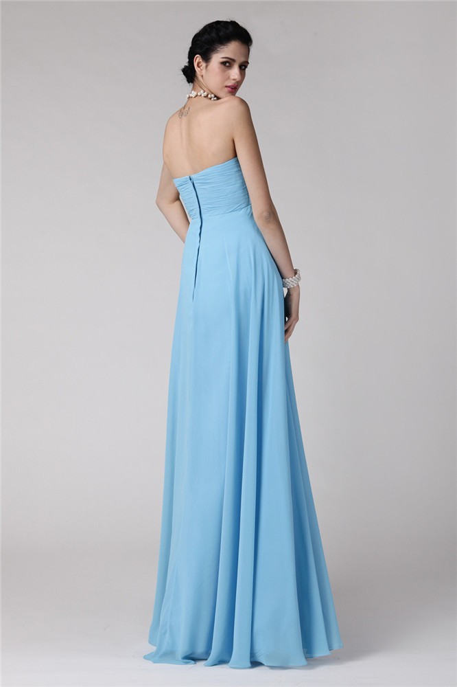 Sheath/Column Strapless Sleeveless Ruffles Long Chiffon Bridesmaid Dresses 3131