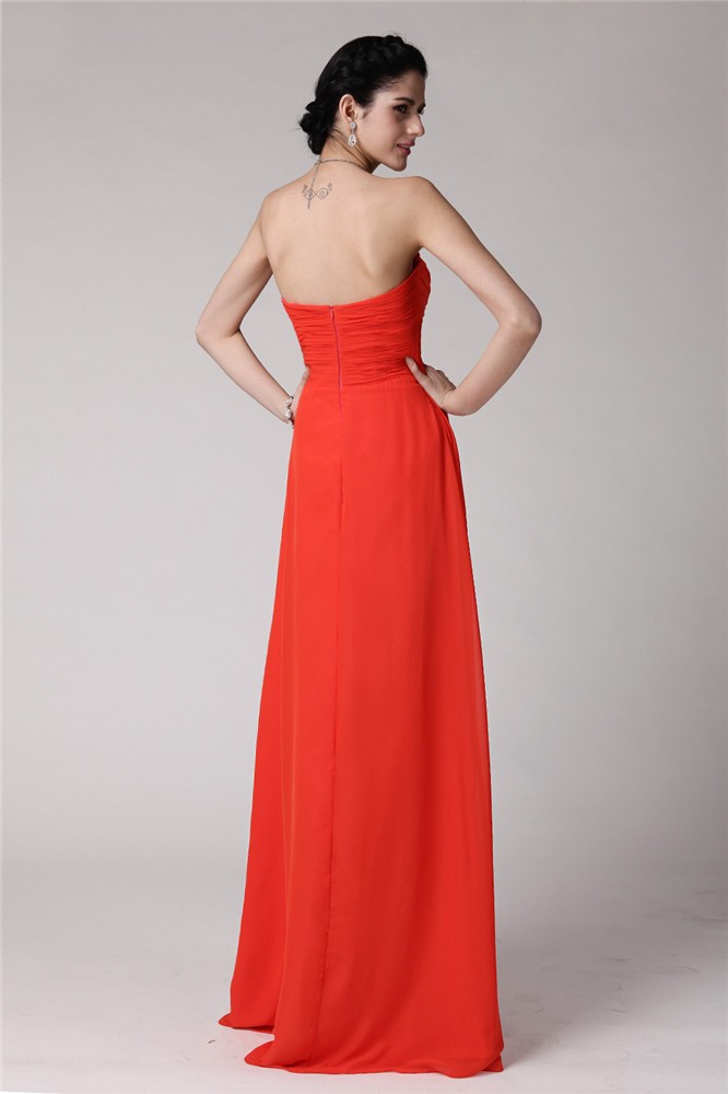 Sheath/Column Sweetheart Sleeveless Pleats Hand-Made Flower Long Chiffon Bridesmaid Dresses 3216