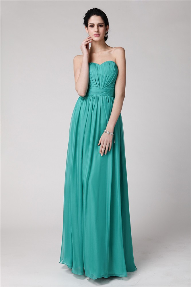 Sheath/Column Sweetheart Sleeveless Pleats Long Chiffon Bridesmaid Dresses 3218