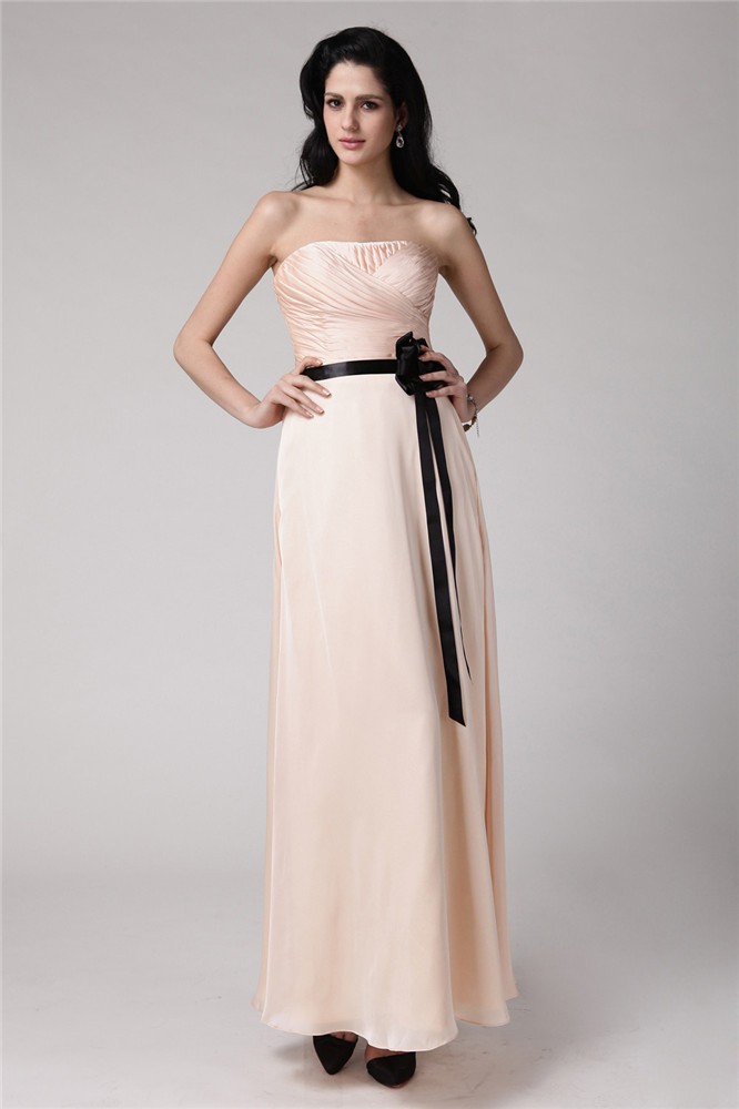 Sheath/Column Strapless Sleeveless Sash Elastic Woven Satin Chiffon Bridesmaid Dresses 3134