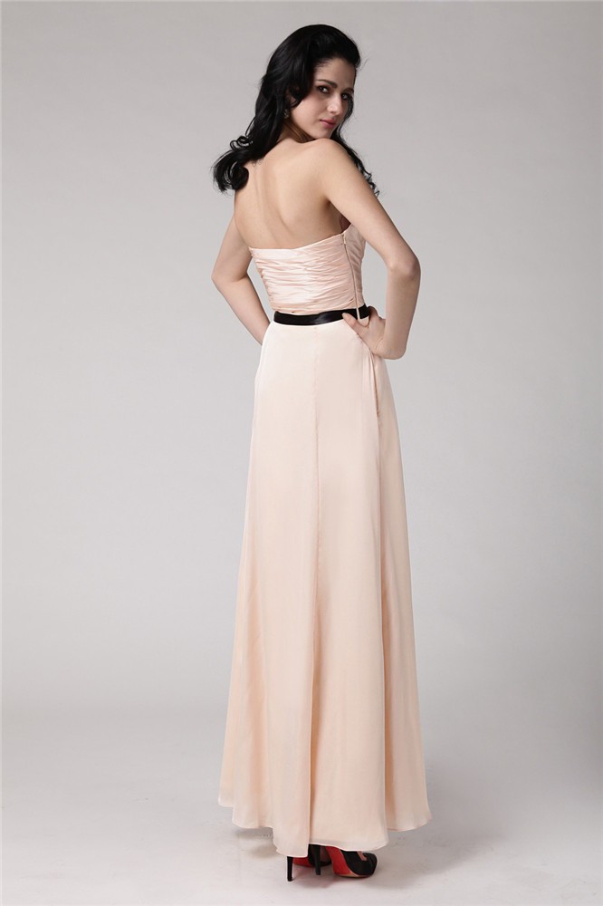 Sheath/Column Strapless Sleeveless Sash Elastic Woven Satin Chiffon Bridesmaid Dresses 3134