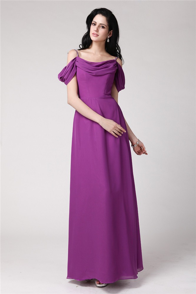 Sheath/Column Sleeveless Pleats Spaghetti Straps Long Chiffon Bridesmaid Dresses 3100