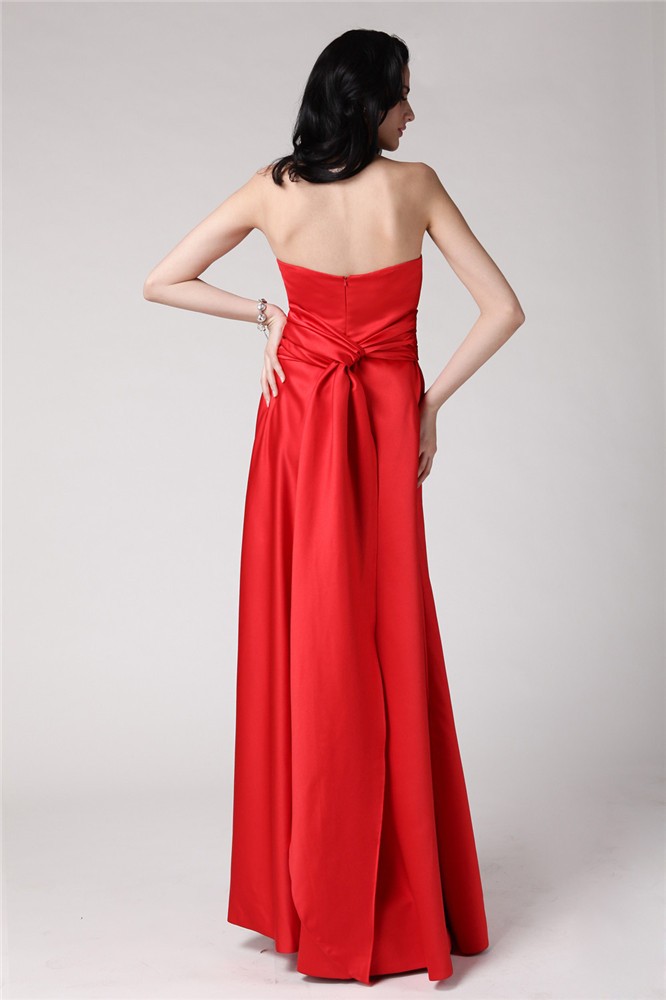 A-Line/Princess Strapless Sleeveless Pleats Long Elastic Woven Satin Bridesmaid Dresses 2608