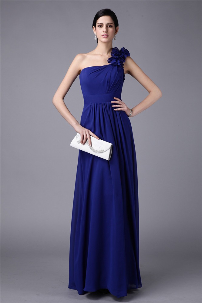 Sheath/Column One-Shoulder Sleeveless Pleats Long Chiffon Bridesmaid Dresses 3002