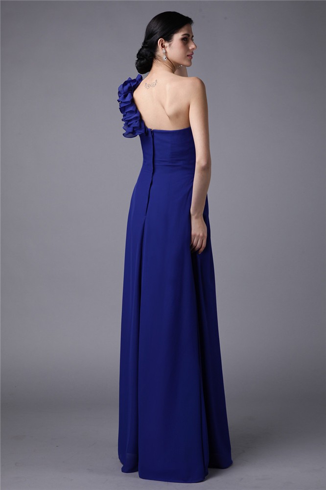 Sheath/Column One-Shoulder Sleeveless Pleats Long Chiffon Bridesmaid Dresses 3002