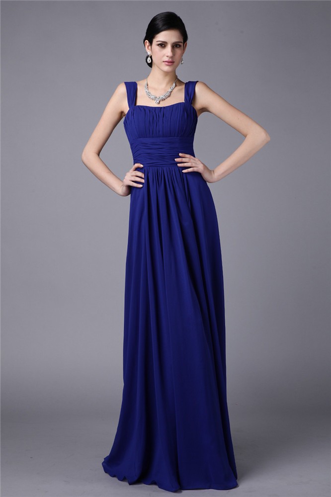 Sheath/Column Straps Sleeveless Pleats Long Chiffon Bridesmaid Dresses 3141