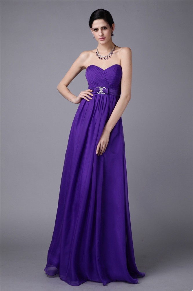 A-Line/Princess Sweetheart Sleeveless Beading Pleats Long Chiffon Bridesmaid Dresses 2726