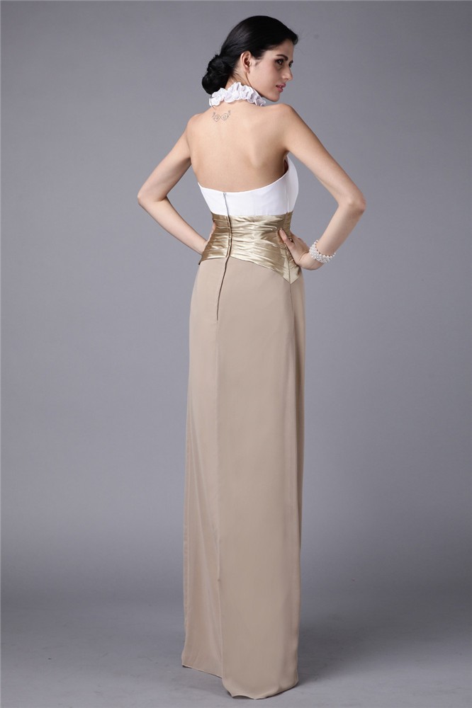 Sheath/Column High Neck Sleeveless Pleats Ruffles Long Elastic Woven Satin Chiffon Bridesmaid Dresses 2952