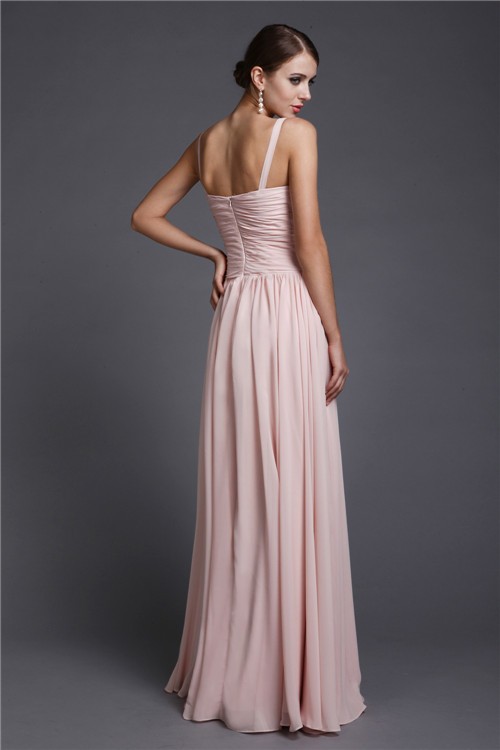 A-Line/Princess V-neck Sleeveless Long Ruffles Chiffon Bridesmaid Dresses 2843