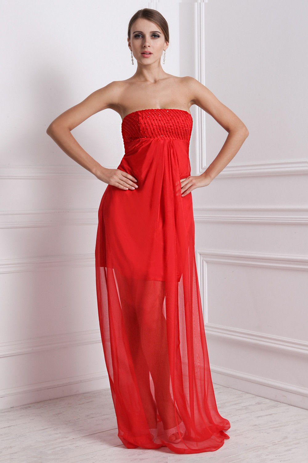 A-Line/Princess Strapless Sleeveless Beading Long Chiffon Bridesmaid Dresses 2593