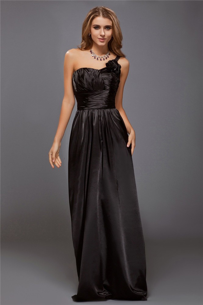 Sheath/Column One-Shoulder Sleeveless Ruffles Long Satin Bridesmaid Dresses 3005