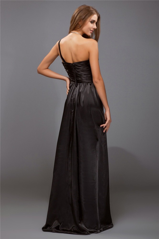 Sheath/Column One-Shoulder Sleeveless Ruffles Long Satin Bridesmaid Dresses 3005