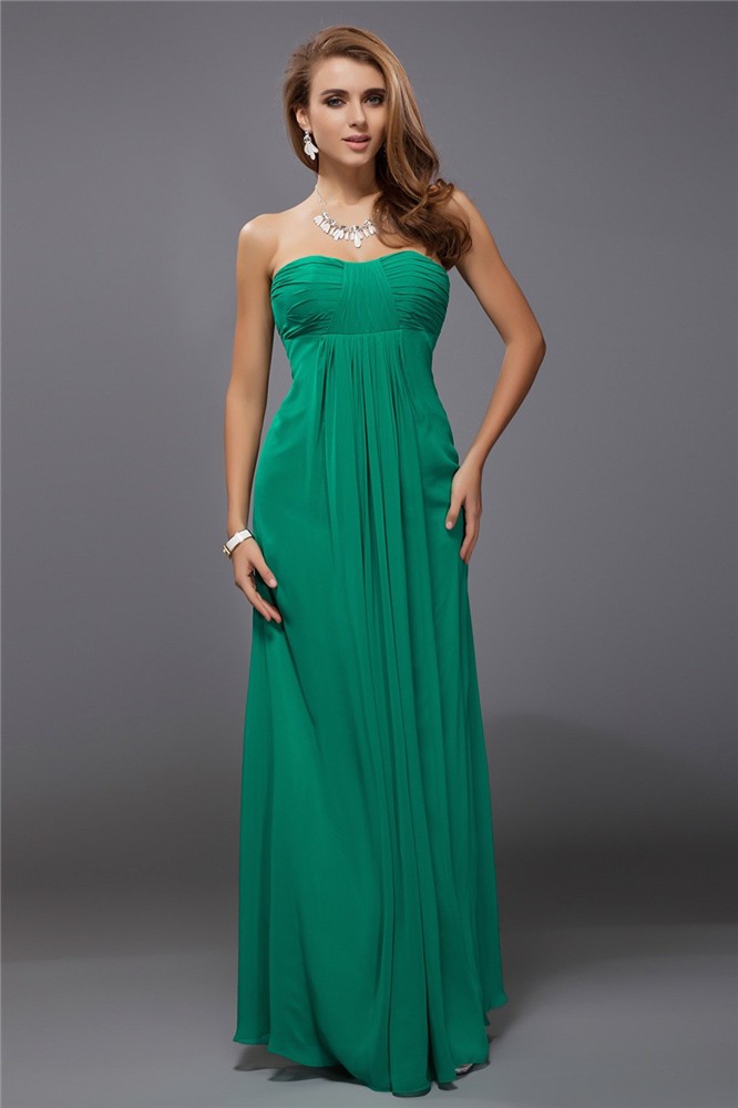 Sheath/Column Strapless Sleeveless Ruffles Long Chiffon Bridesmaid Dresses 3132