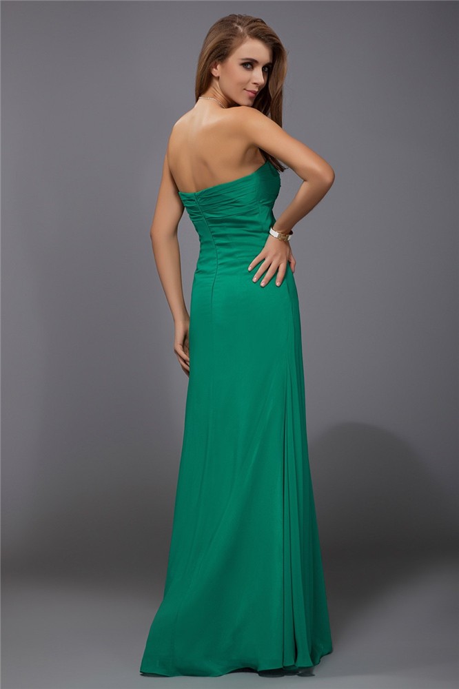 Sheath/Column Strapless Sleeveless Ruffles Long Chiffon Bridesmaid Dresses 3132