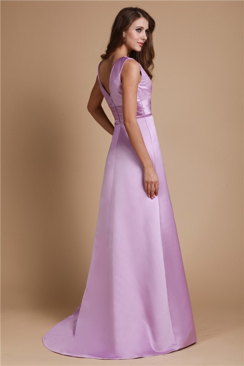 A-Line/Princess V-neck Long Sleeveless Satin Bridesmaid Dresses 2796