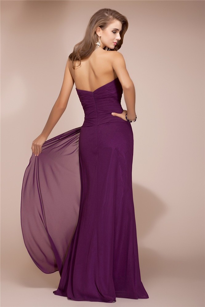 Sheath/Column Sweetheart Sleeveless Long Beading Ruffles Chiffon Bridesmaid Dresses 3211