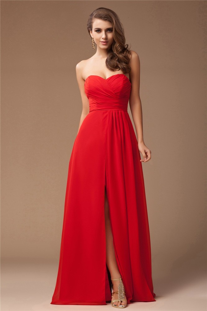 Sheath/Column Sweetheart Sleeveless Long Ruffles Chiffon Bridesmaid Dresses 3214