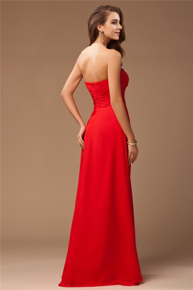 Sheath/Column Sweetheart Sleeveless Long Ruffles Chiffon Bridesmaid Dresses 3214