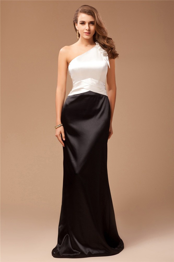 Sheath/Column One-Shoulder Ruffles Sleeveless Long Satin Bridesmaid Dresses 2993