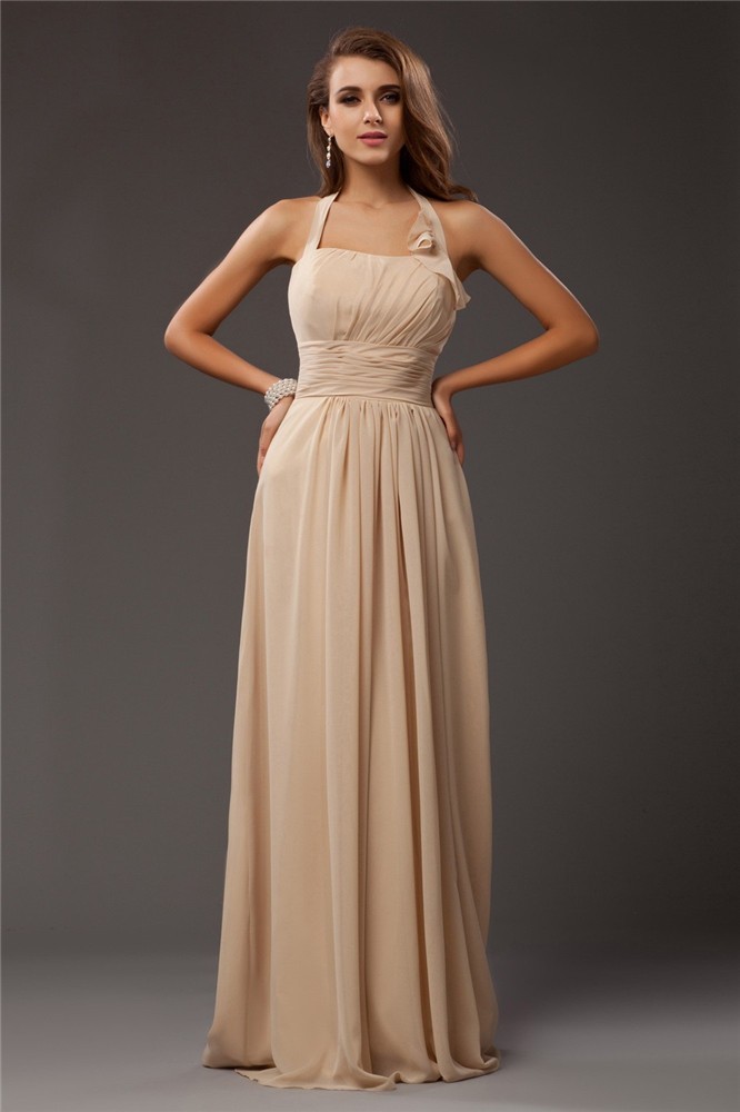 Sheath/Column Halter Sleeveless Ruffles Long Chiffon Bridesmaid Dresses 2949