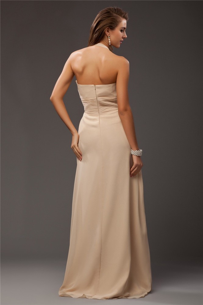 Sheath/Column Halter Sleeveless Ruffles Long Chiffon Bridesmaid Dresses 2949