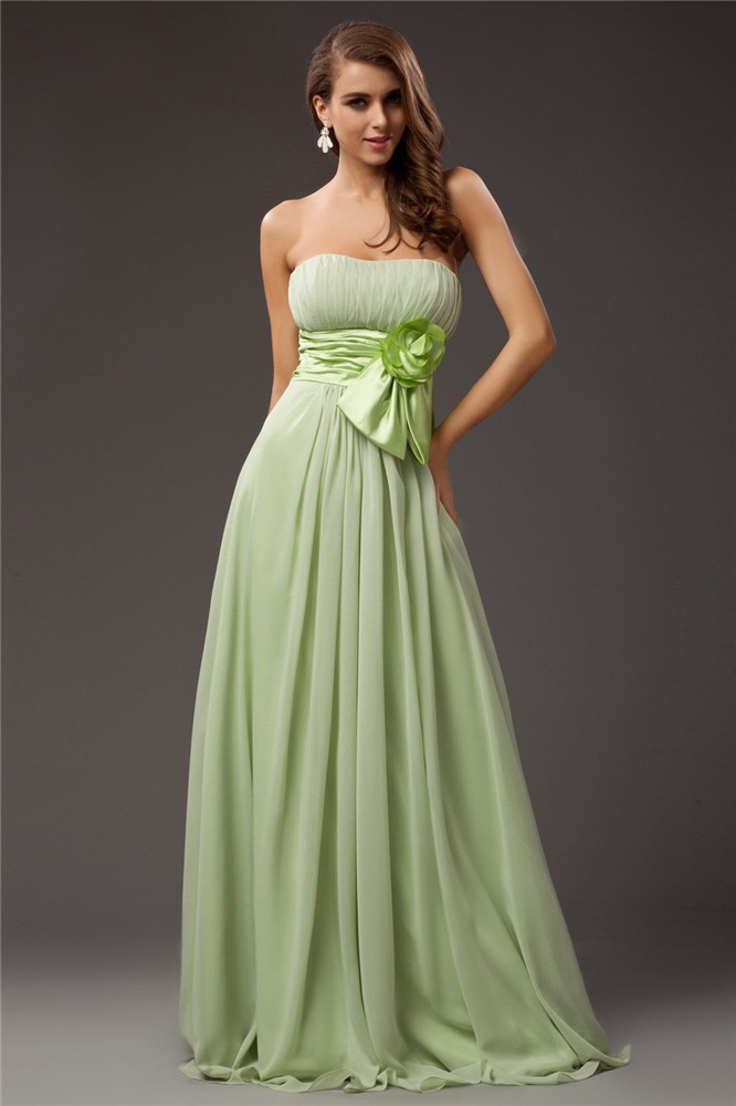 Sheath/Column Strapless Sleeveless Ruffles Long Chiffon Bridesmaid Dresses 3133