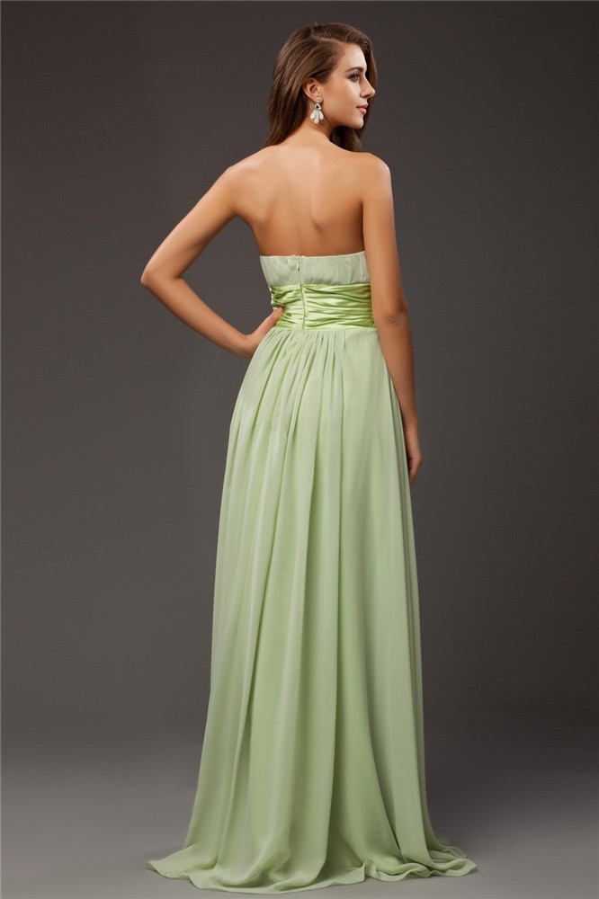 Sheath/Column Strapless Sleeveless Ruffles Long Chiffon Bridesmaid Dresses 3133