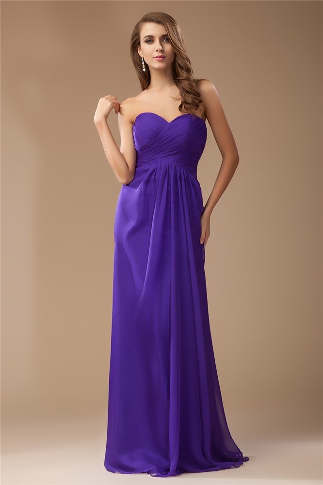 Sheath/Column Sweetheart Sleeveless Long Beading Ruffles Chiffon Bridesmaid Dresses 3212