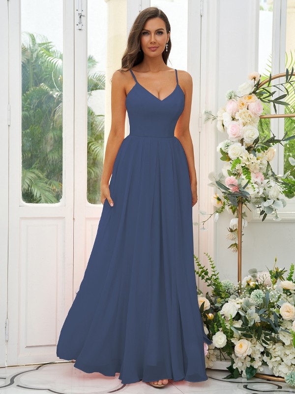 A-Line/Princess Chiffon Ruffles V-neck Sleeveless Floor-Length Bridesmaid Dresses 2241