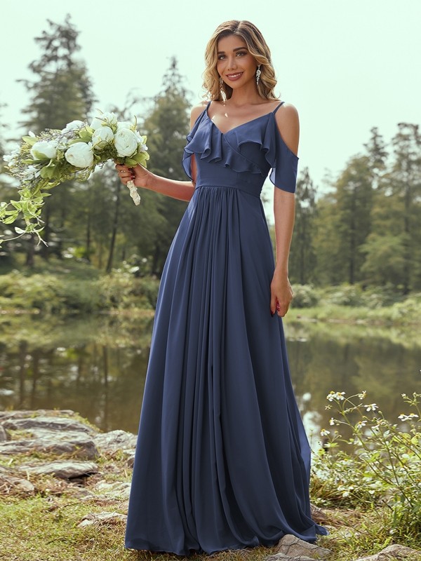 A-Line/Princess Chiffon Ruffles V-neck Sleeveless Floor-Length Bridesmaid Dresses 2233