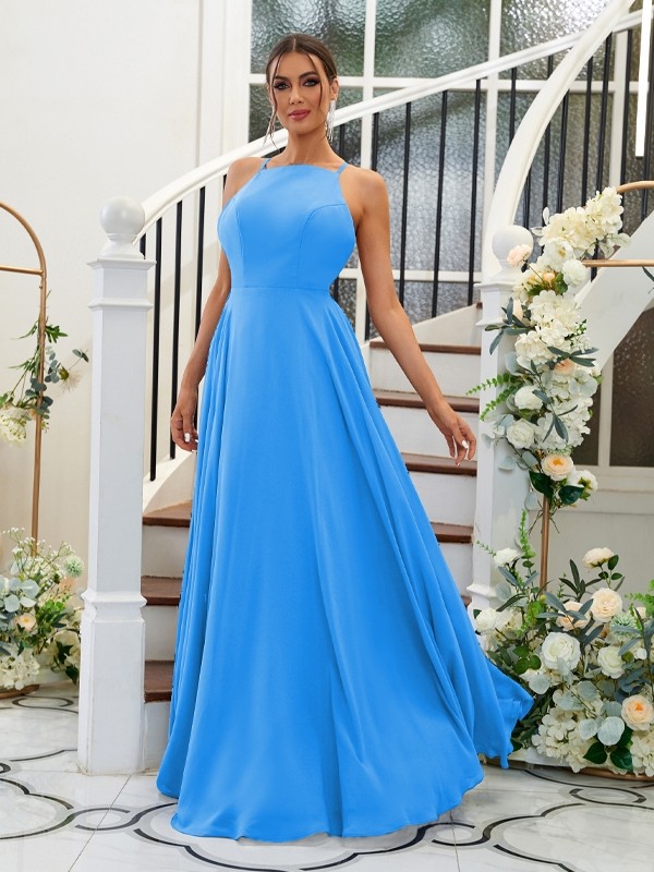 A-Line/Princess Chiffon Ruffles Halter Sleeveless Floor-Length Bridesmaid Dresses 2195