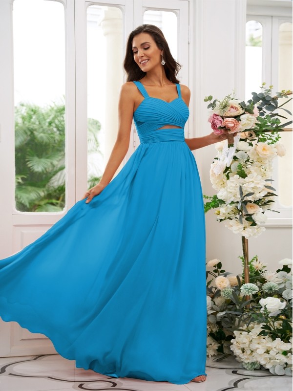 A-Line/Princess Chiffon Ruched Straps Sleeveless Floor-Length Bridesmaid Dresses 2167