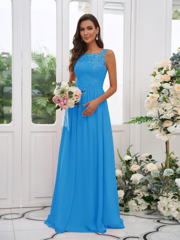 A-Line/Princess Chiffon Applique Square Sleeveless Floor-Length Bridesmaid Dresses 2132