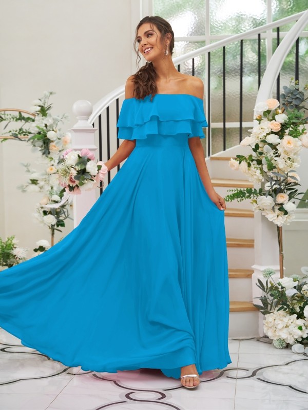 A-Line/Princess Chiffon Ruffles Off-the-Shoulder Sleeveless Floor-Length Bridesmaid Dresses 2199