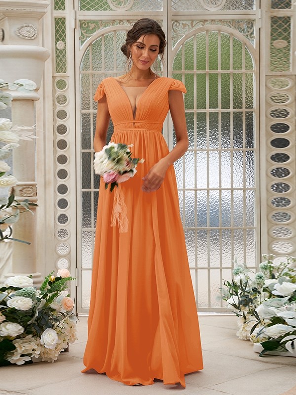 A-Line/Princess Chiffon Ruffles V-neck Sleeveless Sweep/Brush Train Bridesmaid Dresses 2245