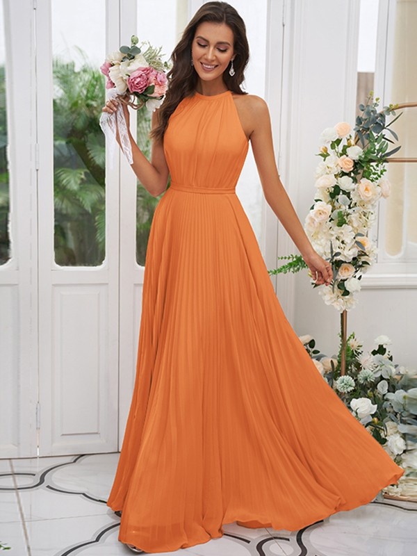 A-Line/Princess Chiffon Ruffles Halter Sleeveless Floor-Length Bridesmaid Dresses 2194