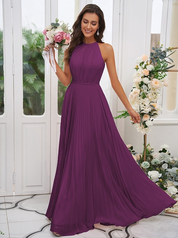 A-Line/Princess Chiffon Ruffles Halter Sleeveless Floor-Length Bridesmaid Dresses 2194