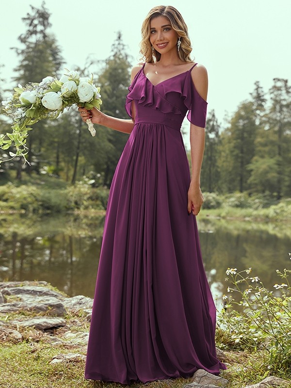 A-Line/Princess Chiffon Ruffles V-neck Sleeveless Floor-Length Bridesmaid Dresses 2233