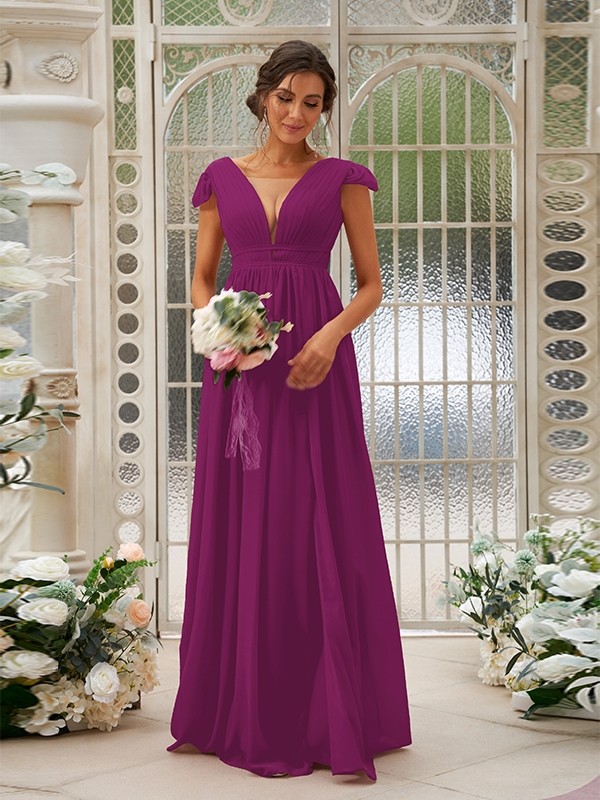 A-Line/Princess Chiffon Ruffles V-neck Sleeveless Sweep/Brush Train Bridesmaid Dresses 2245