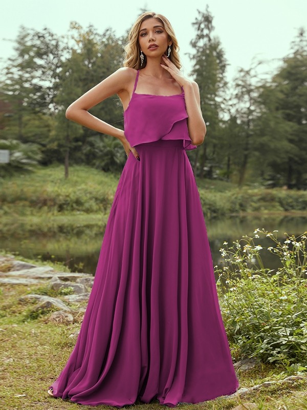 A-Line/Princess Chiffon Ruffles Spaghetti Straps Sleeveless Floor-Length Bridesmaid Dresses 2213