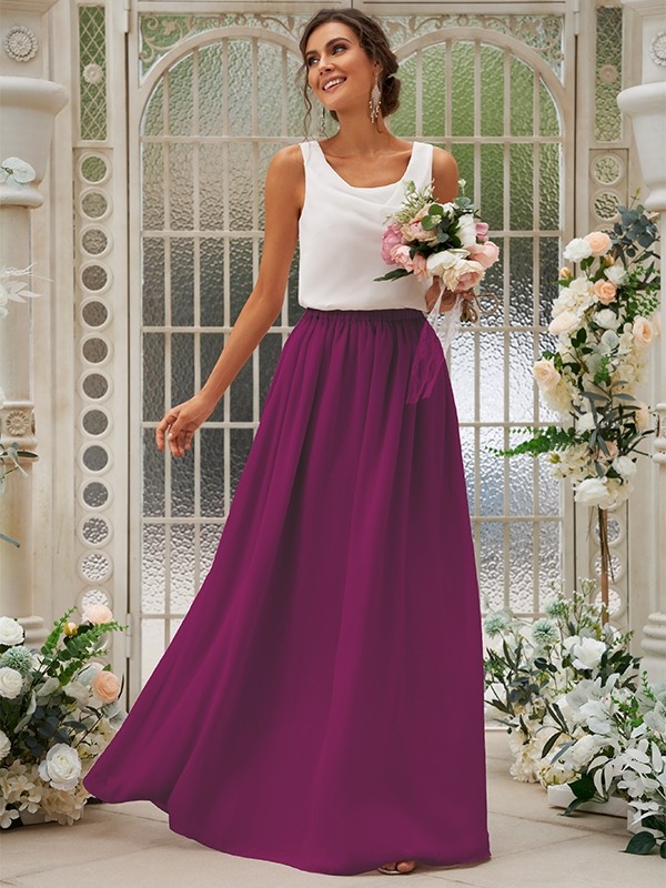 A-Line/Princess Chiffon Ruffles Scoop Sleeveless Floor-Length Two Piece Bridesmaid Dresses 2210