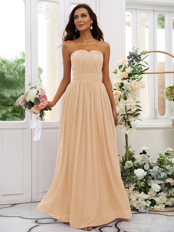 A-Line/Princess Chiffon Ruffles Strapless Sleeveless Floor-Length Bridesmaid Dresses 2216