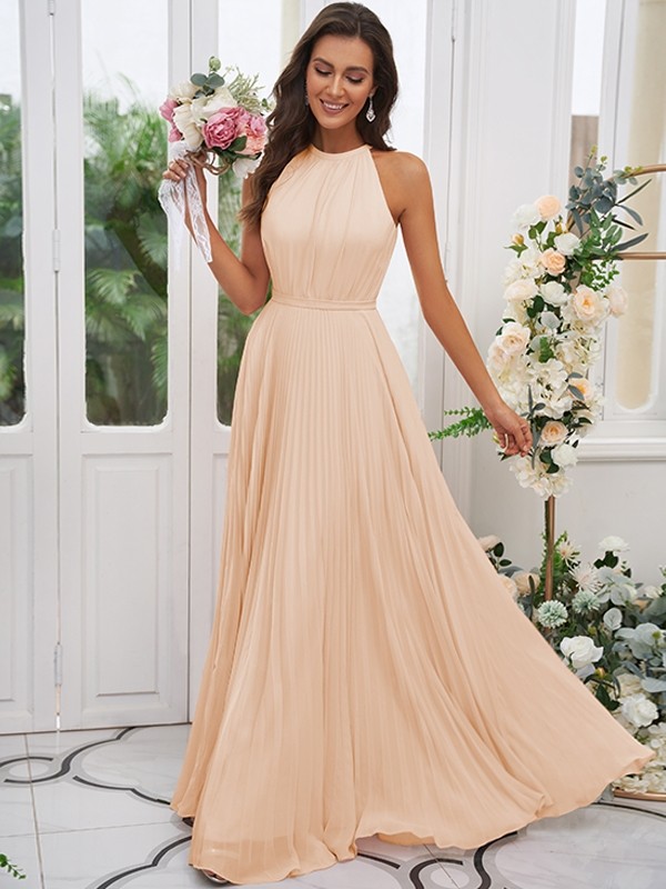 A-Line/Princess Chiffon Ruffles Halter Sleeveless Floor-Length Bridesmaid Dresses 2194