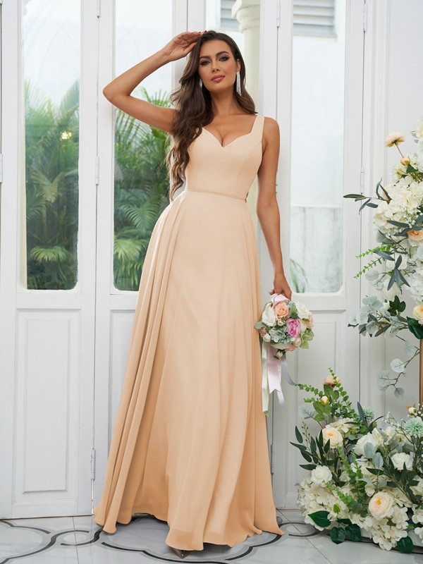 A-Line/Princess Chiffon Ruffles V-neck Sleeveless Floor-Length Bridesmaid Dresses 2237