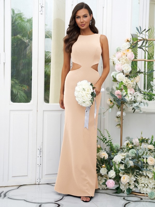 Sheath/Column Stretch Crepe Scoop Sleeveless Floor-Length Bridesmaid Dresses 3197