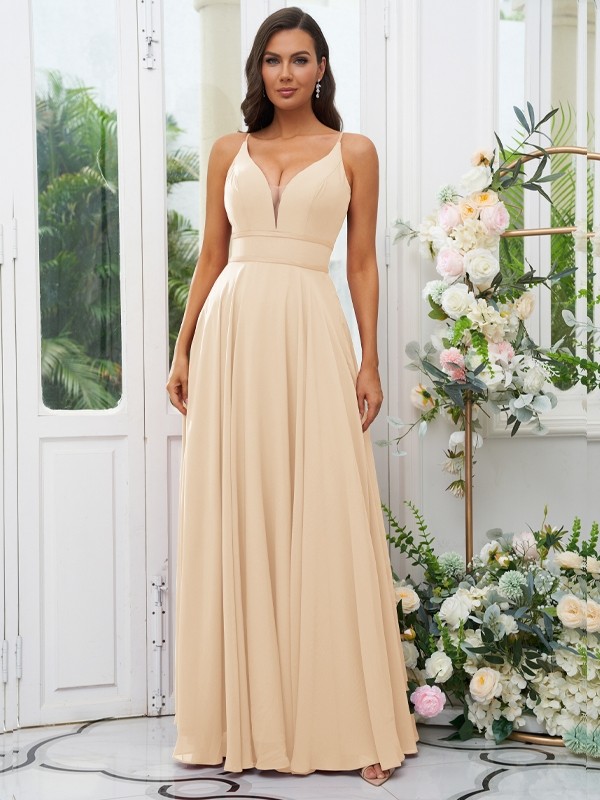 A-Line/Princess Chiffon Ruffles V-neck Sleeveless Floor-Length Bridesmaid Dresses 2239